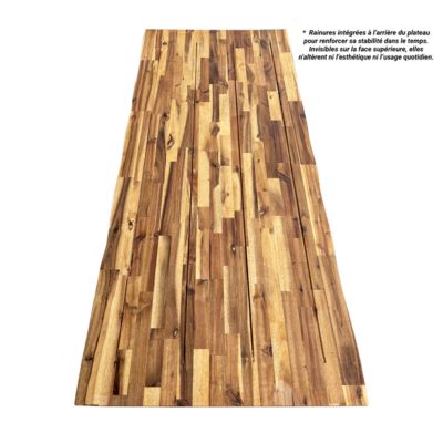 Plateau de Table Acacia bord naturel pré-huilé Teck, L.180 cm x l.80 cm, Ep.26 mm