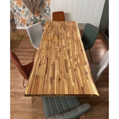 Plateau de Table Acacia bord naturel pré-huilé Teck, L.180 cm x l.80 cm, Ep.26 mm