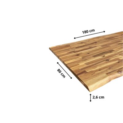 Plateau de Table Acacia bord naturel pré-huilé Teck, L.180 cm x l.80 cm, Ep.26 mm