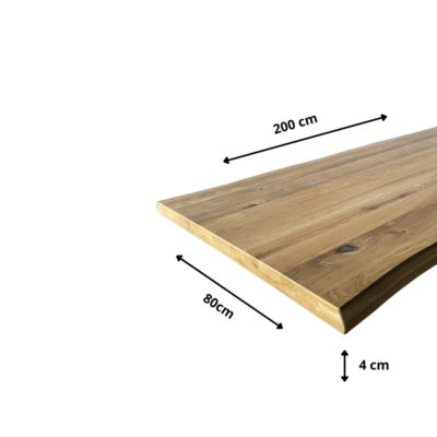 Plateau de table pleines lames Chêne Rustique bord naturel flacheux L.200 X l.80 cm, Ep.40 mm