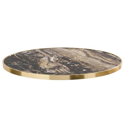 Plateau de table rond blanc et cerclage doré 60 cm marbre marron/doré  Oviala