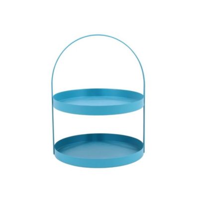 Plateau double en métal bleu 27x22cm