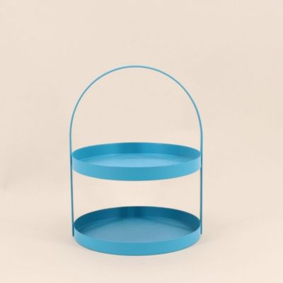 Plateau double en métal bleu 27x22cm