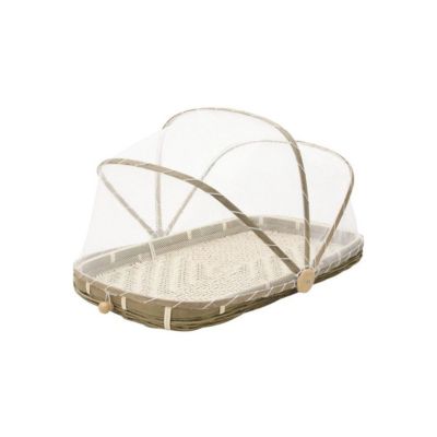 Plateau en bambou avec cloche en filet synthétique Longueur 45cm