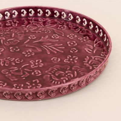 Plateau en métal avec motifs en relief violet 37cm