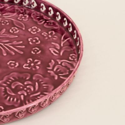 Plateau en métal avec motifs en relief violet 37cm