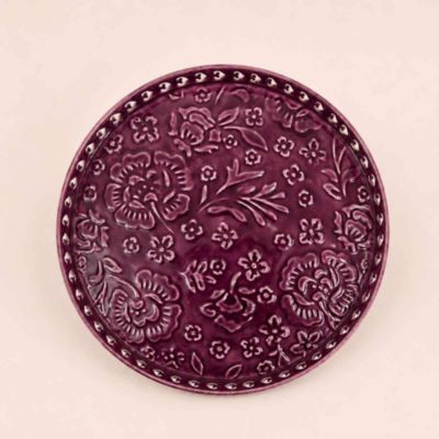 Plateau en métal avec motifs en relief violet 37cm