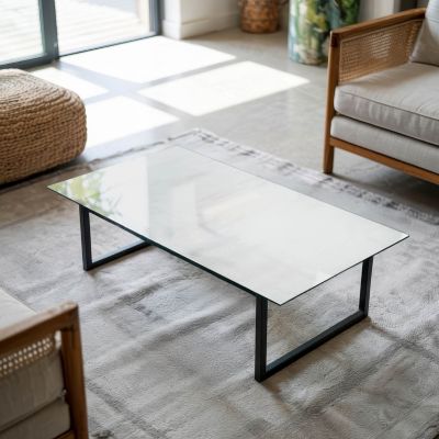 Plateau en verre trempé Tulup 120x60 cm Couleur blanche lisse