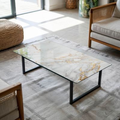 Plateau en verre trempé Tulup 120x60 cm Marbre élégant avec veines