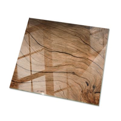 Plateau en verre trempé Tulup 50x50 cm Motif bois