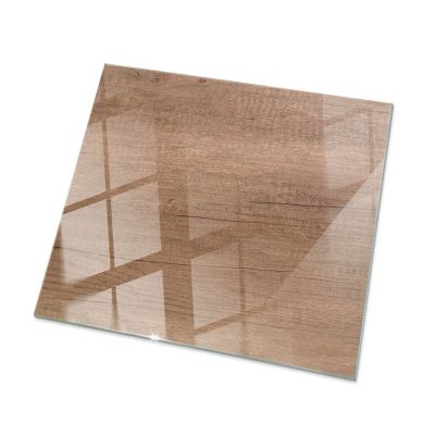 Plateau en verre trempé Tulup 50x50 cm Motif naturel du bois