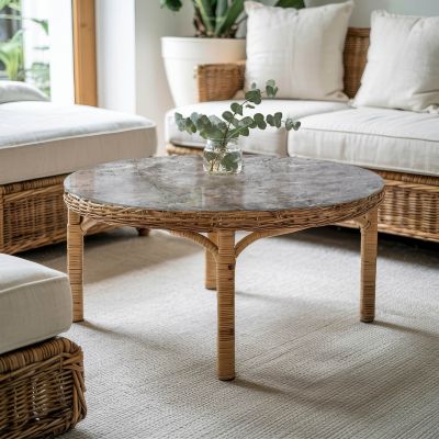 Plateau en verre trempé Tulup fi70 cm Motif naturel de marbre