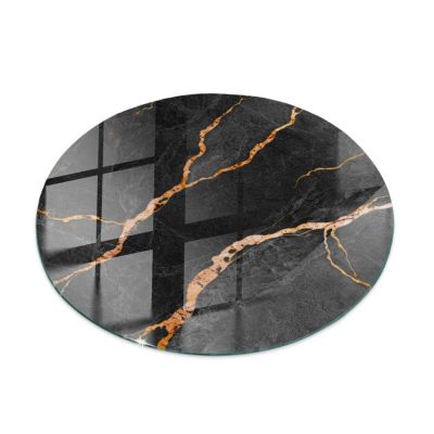 Plateau en verre trempé Tulup fi90 cm Motif marbré avec veines