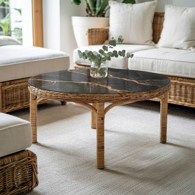 Plateau en verre trempé Tulup fi90 cm Motif marbré avec veines