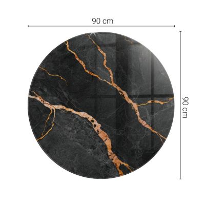 Plateau en verre trempé Tulup fi90 cm Motif marbré avec veines
