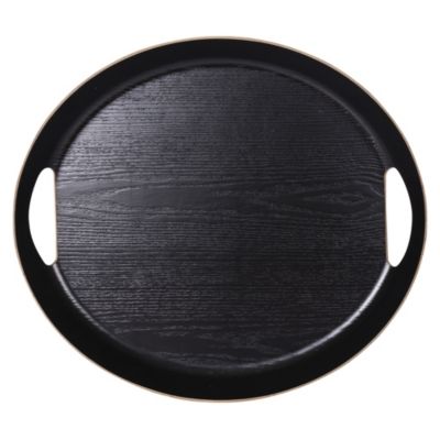 PLATEAU OVALE NOIR 46X41X4 CM AVEC POIGNEE