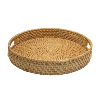 Grand Plateau déco 43 cm en Jonc de mer Naturel Blanc Tressé Lary