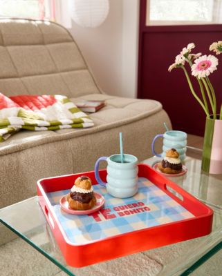 Plateau Te Quiero Bonito Taxi Brousse x Castorama rouge et vichy bleu 35 x 35 cm