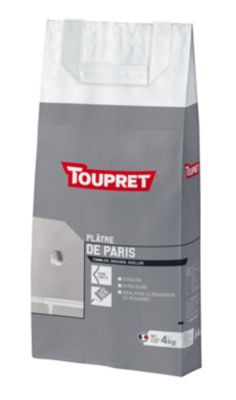 Plâtre de Paris en poudre extra fine blanc en prise rapide sac de 4Kg Toupret