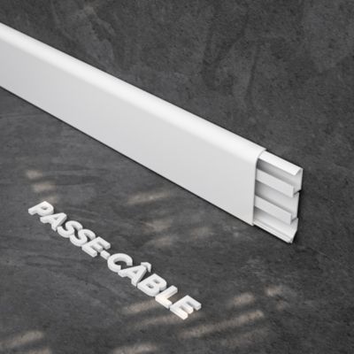 Plinthe Passe-Câble PVC 80 mm - Blanc - 1 m, A l'unité