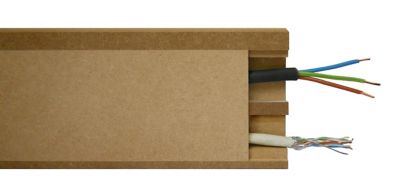 Plinthe passe-câble à couvercle arêtes vives MDF 244 x 11 cm, ép.18 mm