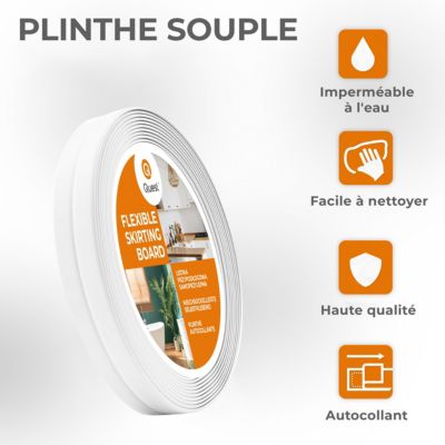 Plinthe souple adhesive PVC 10x10 mm QUEST - flexible, resistant aux UV - 5 m, blanc