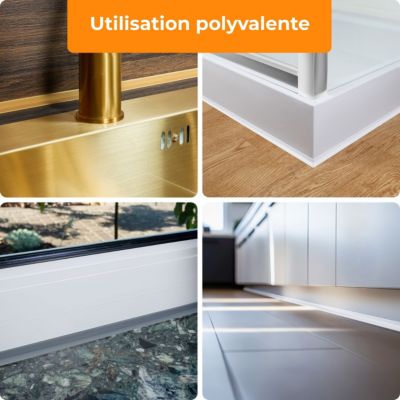 Plinthe souple adhesive PVC 10x10 mm QUEST - flexible, resistant aux UV - 5 m, blanc