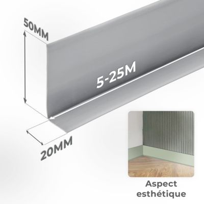 Plinthe souple adhesive PVC 50x20 mm QUEST - flexible, decorative - 5 m, gris