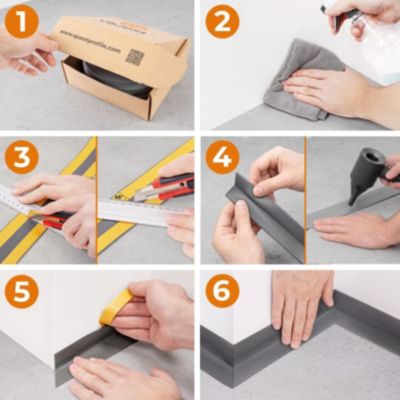 Plinthe souple adhesive PVC 50x20 mm QUEST - flexible, decorative - 5 m, gris