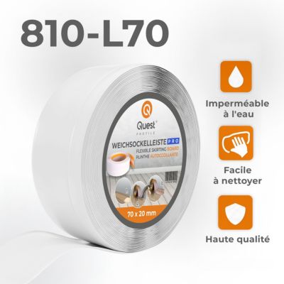 Plinthe souple auto-adhesive PVC 70 x 20 mm QUEST - plinthe flexible pour mur et sol - 5 m, blanc