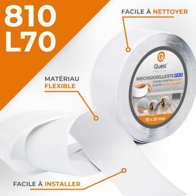 Plinthe souple auto-adhesive PVC 70 x 20 mm QUEST - plinthe flexible pour mur et sol - 5 m, blanc