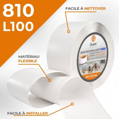 Plinthe souple PVC 100x25 mm QUEST - plinthe flexible pour mur et sol - 5 m, blanc