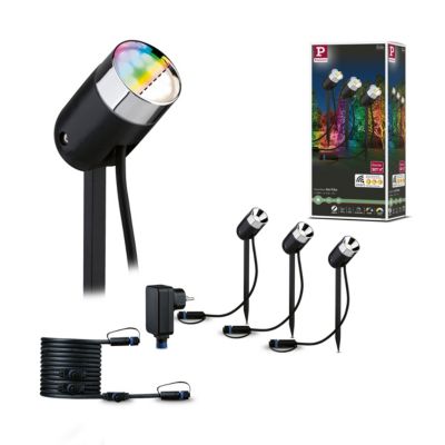 Plug & Shine Projecteur de jardin LED Smart Home Zigbee 3.0 Pike Kit de base IP65 RGBW+ 3x4,2W 21VA Anthracite