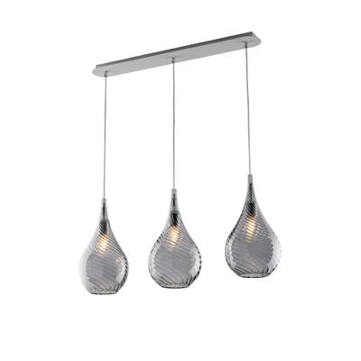 Pluvia Rail En Fer Avec Verre Gris Pyrex 3 Lumières L.75X10 Bl264-Bin3-Gr