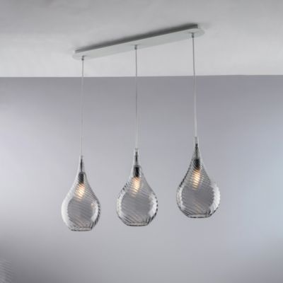 Pluvia Rail En Fer Avec Verre Gris Pyrex 3 Lumières L.75X10 Bl264-Bin3-Gr