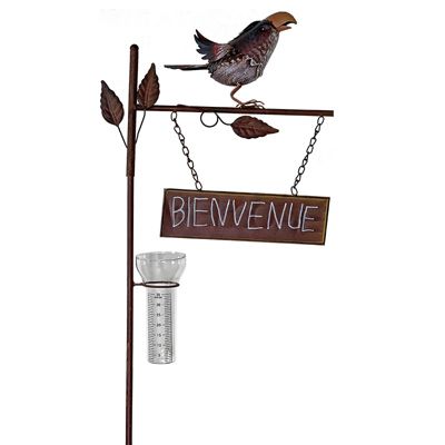 Pluviomètre oiseau Bienvenue 37x15x136cm