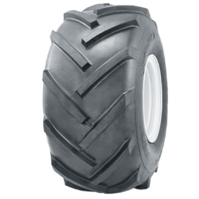 Pneu agricole 20x10.00-8 à crampons, à crampons rotatifs et à crampons centraux ouverts, monté sur une jante à entraxe de 4 pouces