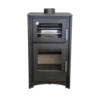 Poêle à Bois avec Four Aroa 12 kW en Acier avec Chambre en Vermiculite et Four Réfractaire avec Plateau et Grille