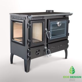 Poêle à bois en fonte CALISKAN 214 3D cuisinière 6.4kW avec four chauffe 75m²