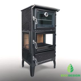 Poêle à bois en fonte CALISKAN 306 3D cuisinière 12.8kW avec four chauffe 155m²