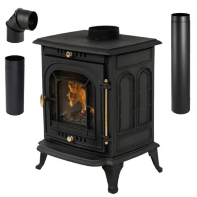 Poêle à bois en fonte Thunder AGNI 7 kW noir ÉcoDesign ensemble avec tuyaux 1 pièce.
