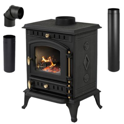 Poêle à bois en fonte Thunder MITRA 7 kW noir éco-design ensemble avec tuyaux 1 pièce.