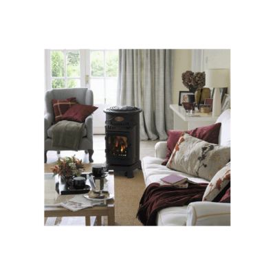 Poêle à gaz 3,4KW NOIR Fonte Véritable Effet feu de bois + Tuyau gaz + Détendeur butane Provence Sahara