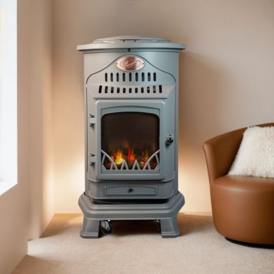 Poêle à gaz Fonte véritable 3.4KW Gris Effet feu de bois Chauffage d'appoint Provence Sahara