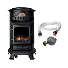 Poêle à gaz Fonte véritable 3,4KW noir Effet feu + Tuyau gaz + détendeur butane Provence UNIVERSAL