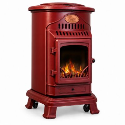 Poêle à gaz Fonte véritable 3.4KW Rouge Chauffage d'appoint au gaz Effet feu de bois Provence Sahara