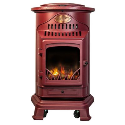 Poêle à gaz Fonte véritable 3.4KW Rouge Chauffage d'appoint au gaz Effet feu de bois Provence Sahara
