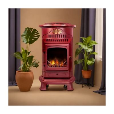 Poêle à gaz Fonte véritable 3.4KW Rouge Chauffage d'appoint au gaz Effet feu de bois Provence Sahara
