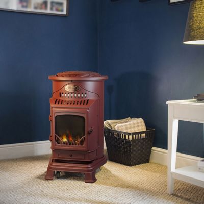 Poêle à gaz Fonte véritable 3.4KW Rouge Chauffage d'appoint au gaz Effet feu de bois Provence Sahara