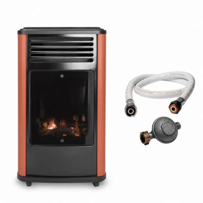 Poêle à gaz mobile 3,4KW Effet feu de bois - Chauffage gaz Rouge & Noir + Tuyau gaz + Détendeur butane Manhattan Sahara